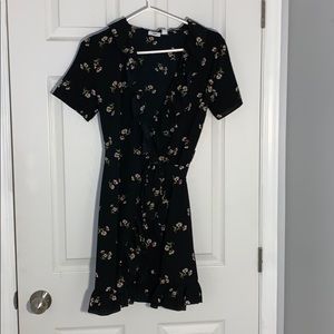 Black floral wrap dress